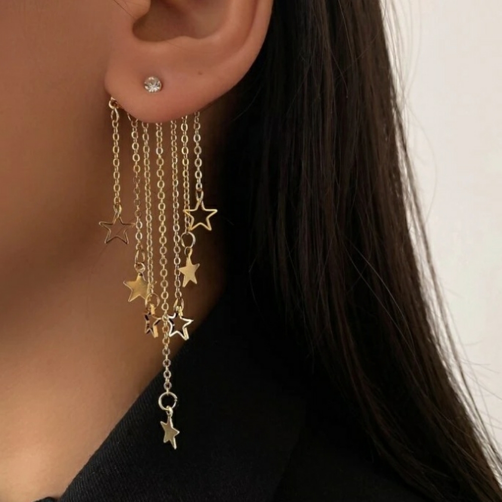 Dangling gold stars wear it two ways fashion earrings